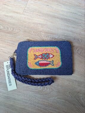 Beaded Sardines Wristlet Navy Blue and Yellow New with Tags No Boundaries Purse